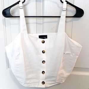 Lauren Button-front White Cropped Top Lucy Paris